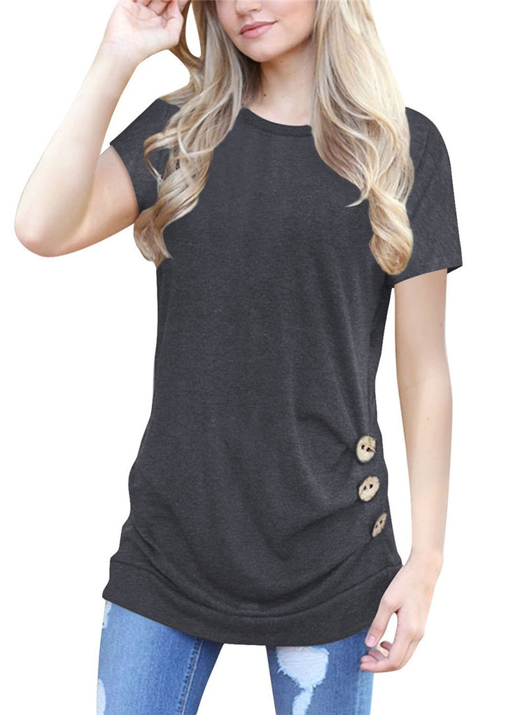 Button-decorated Short-sleeved T-shirt Women