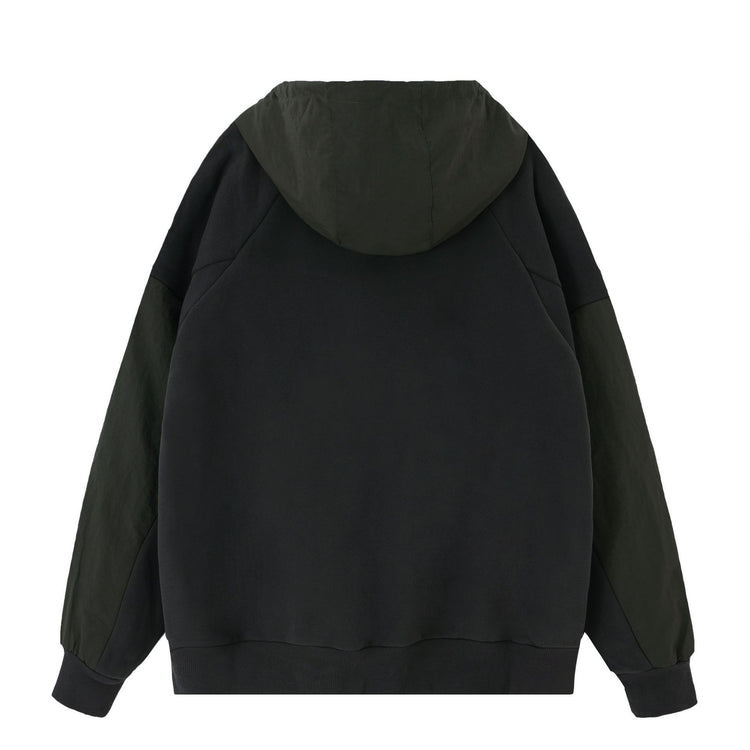 Half Zip Pocket Raglan Sleeve Velvet Padded Hooded Sweatshirt