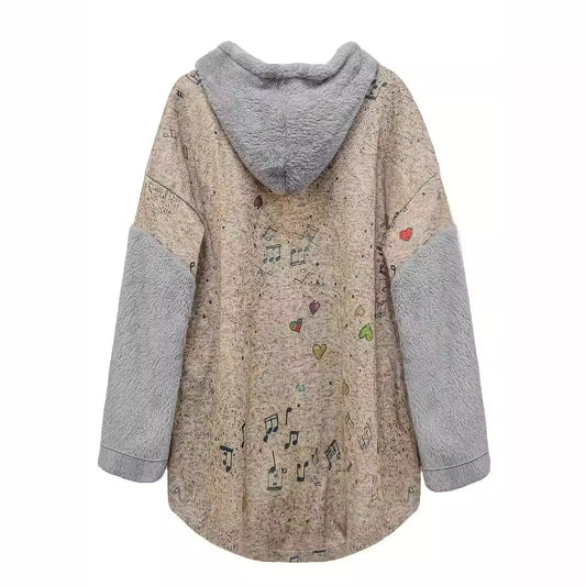 Fashion Casual Printing Hooded Plush Women's Sweater