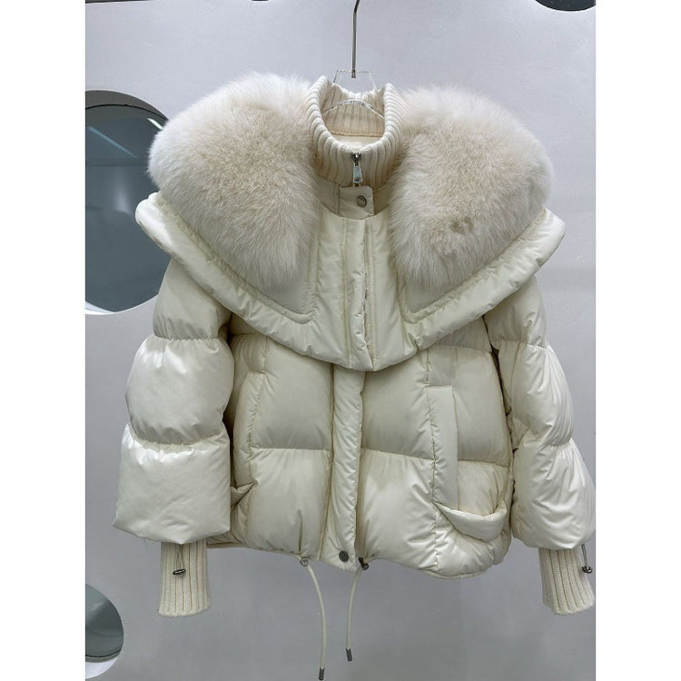 High-end Fox Fur Collar White Duck Down Short Down Jacket Female Light Luxury Loose And Warm Puffer Jacket Coat