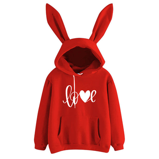 Hooded Rabbit Sweater Love Loose Casual Top